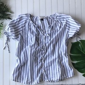 Striped top blue white tassel